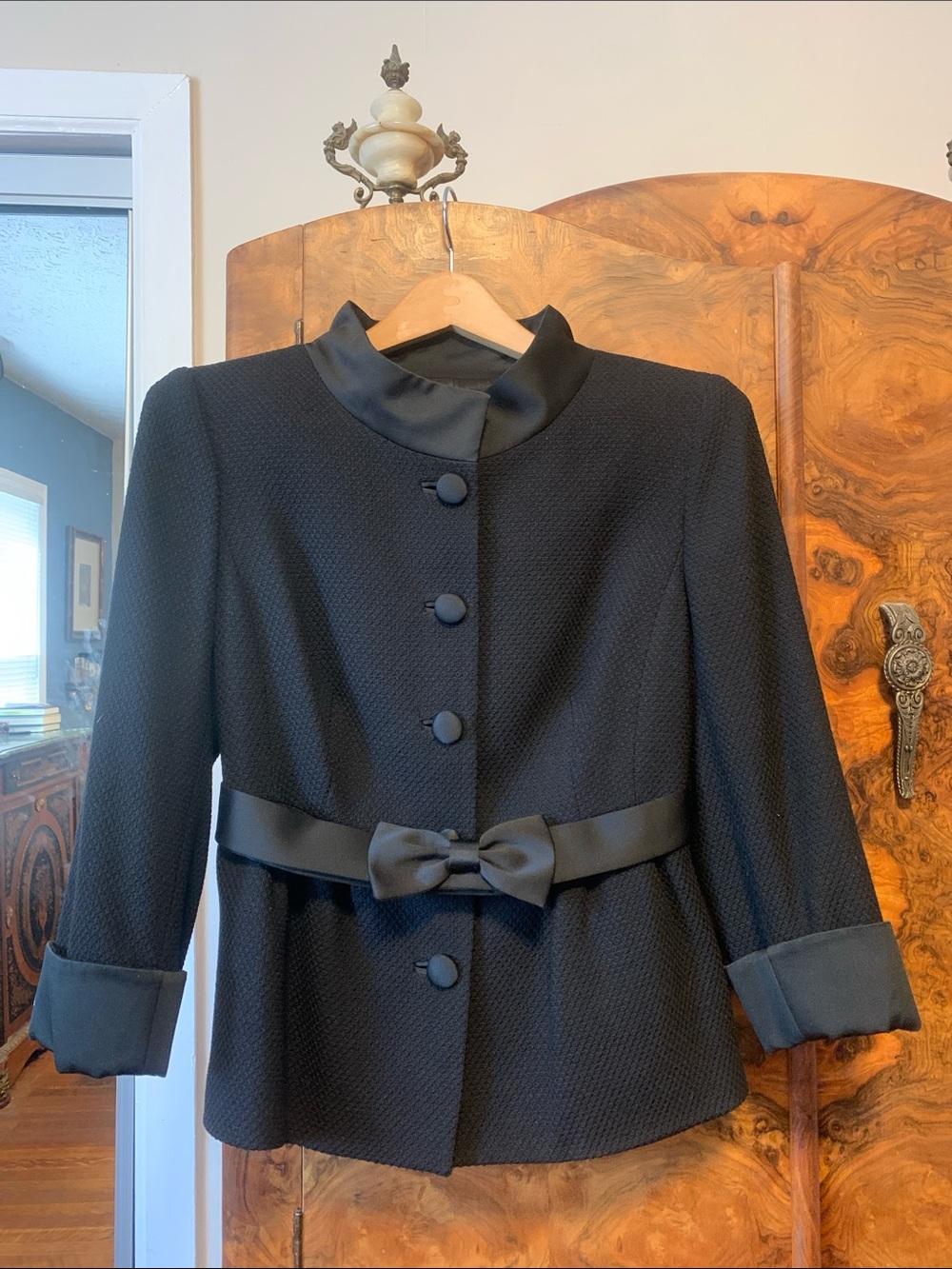Brooks Brothers Black Textured Bow-Waist Blazer